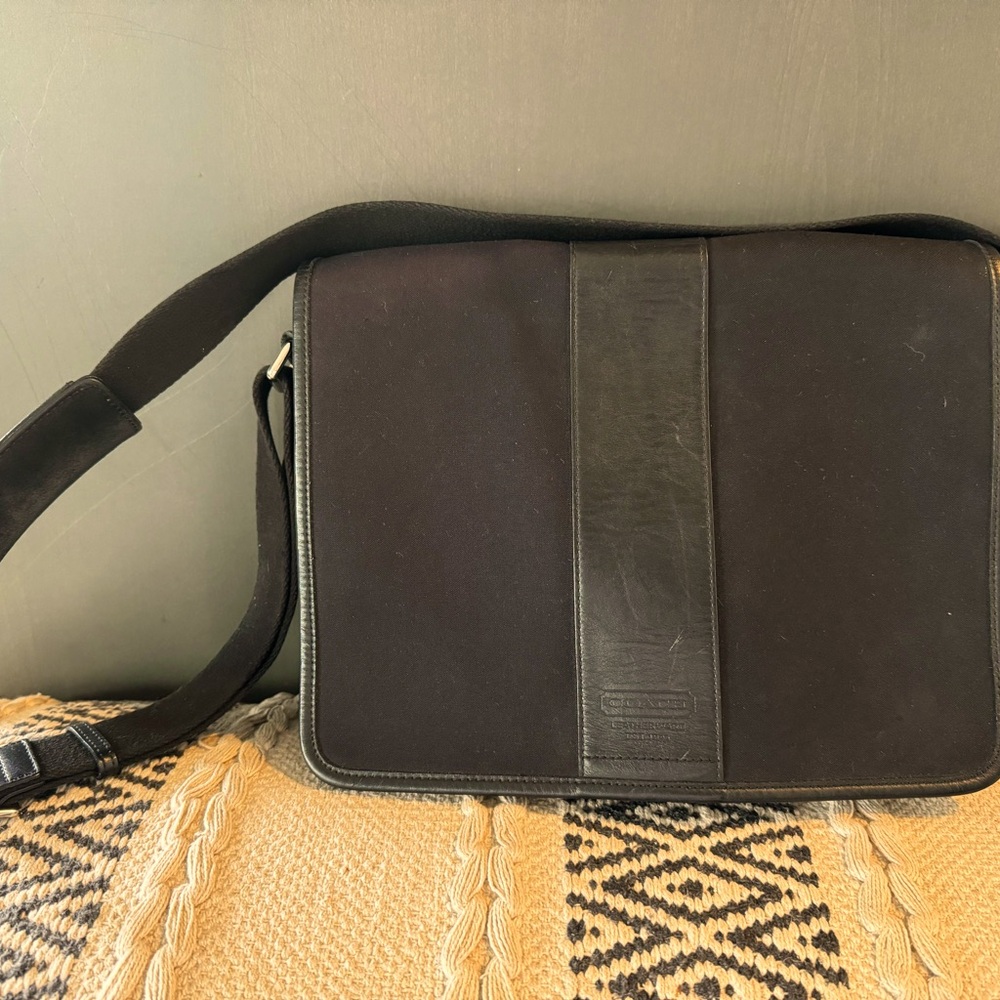Vintage Coach Black Canvas and Leather Messenger Bag